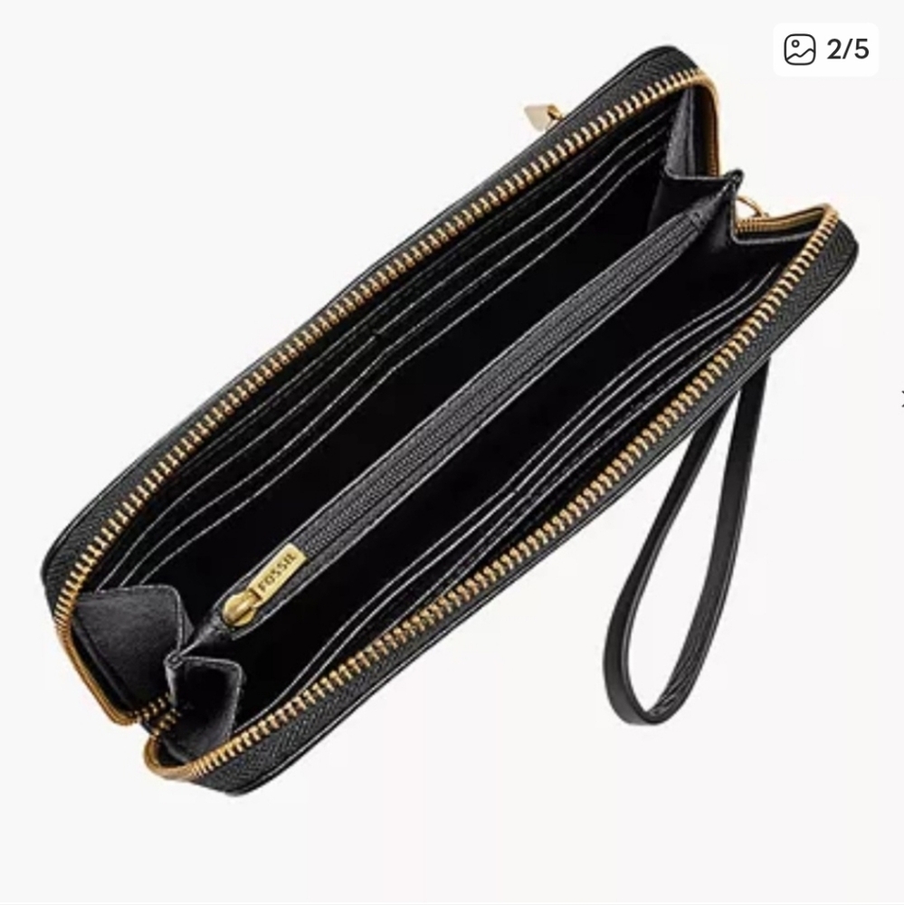 NEW Fossil Black Jori RFID Zip Clutch Wallet - Picture 2 of 8